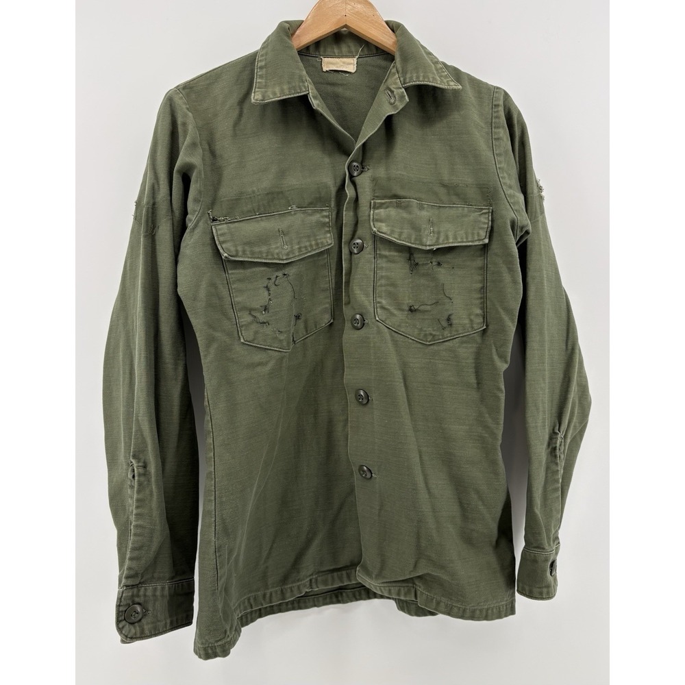 OG-107 Sateen Cotton‎ Utility Shirt US Military Vintage Vietnam Fatigue Patches